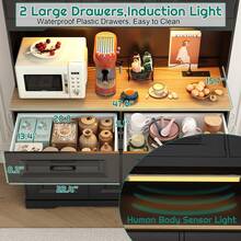 Large Farmhouse Kitchen Pantry Cabinet With Power Outlet & LED Light | 71" Tall, 47" Wide | 8 Doors, 2 Drawers & Open Countertop For Kitchen/Dining Room Storage - Xem 6