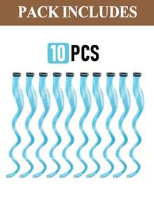 10 lọn tóc nối kẹp nhiều màu sắc, 22 inch, màu xanh nhạt, tóc giả xoăn dài, tóc nối kẹp dùng cho lễ hội âm nhạc, cosplay, tiệc thời trang, quà Giáng sinh và năm mới (Dành cho nữ) - Màu xanh nhạt - Xem 9