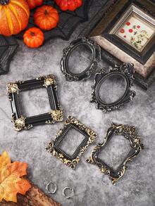 1 件树脂材质欧式 3D 花卉图案黑色椭圆形道具相框，适用于摄影道具、微型房屋装饰、万圣节装饰