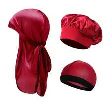 Awegeo 3pcs Kids Headscarf/Durag/Wave Cap - Solid Color Smooth Satin Fashion Casual Breathable Pirate Scarf/Wave Cap - 3Pcs - View 9