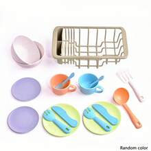 儿童玩具厨房水槽沥水篮，碗碟、餐具沥水的假装玩具，逼真的厨房配件，适合 3 岁以上男孩和女孩的生日礼物（颜色随机）