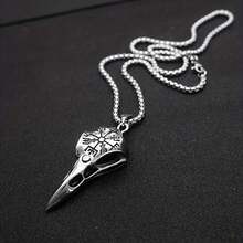 Plated 925 Silver Chain Pendant, Odin's Rune Amulet, Men's Punk Style Crow Skull Pendant Necklace, Viking Jewelry - 白色 - 查看 5