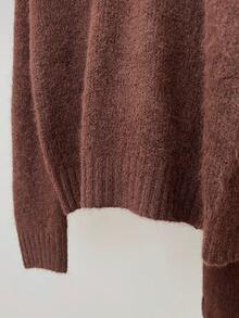 Women's Solid Color Relaxed Casual Long Skirt Minimalist Collar Long Sleeve Sweater + Skirt Knit Set, Slouchy Commute Versatile - Brown - View 7