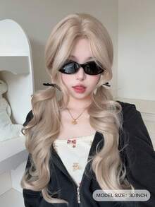 alicegarden Tóc giả ren trán 4 * 1, Tóc giả ren trán xoăn, Tóc giả dài xoăn màu vàng óng, rẽ ngôi giữa, dài 30 feet, Tóc giả tự nhiên và chân thực để sử dụng hàng ngày. - Vàng - Xem 2