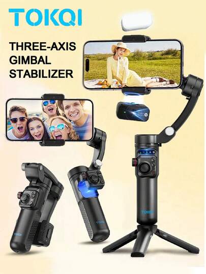TOKQI Gimbal chống rung 3 trục di động, Gậy tự sướng cầm tay theo dõi khuôn mặt AI, Chân máy cho điện thoại thông minh, Giá đỡ điện thoại có đèn LED chiếu sáng có thể điều chỉnh và điều khiển từ xa từ tính, Chống rung khi chụp ảnh, quay phim, vlog, phát trực tiếp