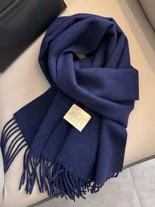 1pc Winter 100% Wool Winter Scacrf Cashmere Solid-Colored Scarf With Tassels Soft Shawls For Spring Summer Autumn And Winter