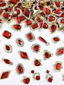 10/50 قطعة من إكسسوارات الأظافر الفاخرة المصنوعة من سبيكة ذهبية وحمراء لجو عيد الميلاد، تشمل الكريستال الراين، والقلب، والماس، والأوكتاجون الطويل، والماركيز، والقطرة الطويلة ثلاثية الأبعاد، مناسبة للارتداء اليومي وتزيين الأظافر DIY، مستلزمات الأظافر