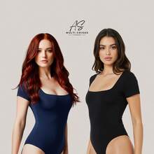 KIT WITH 2 SHORT SLEEVE BODYSUITS WITH ZIP AND DOUBLE LINING IN SUPLEX FABRIC - BLUE/BLACK - View 1