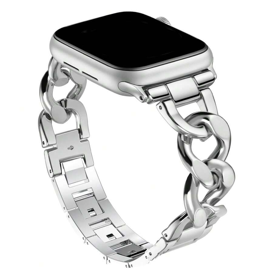 1pc Fashionable Metal Chain Smart Watch Band, Compatible With Apple Watch 38/40/41/42/44/45/46/49mm, Suitable For Apple Watch Ultra/SE/Series 10/9/8/7/6/5/4/3/2/1, Adjustable Length, Great Gift For Friends And Girlfriends (Band Only, Watch And Case Not Included) - Silver - View 1