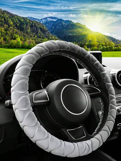 1件装冬季毛绒方向盘套 - 柔软仿毛皮，弹性无内环设计，直径15英寸，防滑纹理握把，易于安装且可机洗，温暖舒适的汽车方向盘套，通用型，适用于轿车和SUV