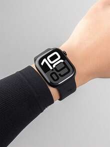 1条运动硅胶表带，兼容 42mm、38mm、40mm、41mm、44mm、45mm、46mm、49mm，时尚智能手表替换表带，适用于Series Ultra2、Ultra SE2、SE 11、10、9、8、7、6、5、4、3、2、1，男女通用 - 黑色 - 查看 4