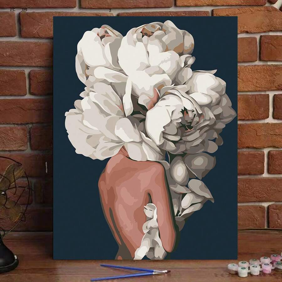 1 pieza Kit de pintura por números con flor y mujer, set de pintura al óleo apta para decoración de dormitorio y arte de pared, excelente para aliviar el estrés, pintura por números, hecho a mano, amigable para principiantes, mejor regalo para amigos