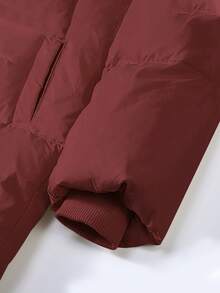 Women's Solid Color Casual Versatile Stand Collar Zip-Up Pockets Long Loose Padded Coat Coat Long Sleeve Top, Streetwear College Style Long Outerwear Coat, Women's Suitable For Cold Weather Outerwear Top, Winter Knee-Length Cotton Padded Jacket, Women's Streetwear Clothing Spring Jacket - Red - View 5