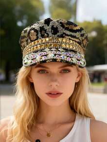 Gorra de capitán con strass para mujeres y hombres, gorra militar, disfraces de Halloween, adecuada para cumpleaños, despedida de soltero, Navidad, carnaval, bar, cosplay