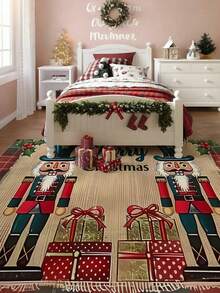 1 szt. świąteczna wycieraczka, wykonana z poliestru, z motywem dziadka do orzechów, do układania prezentów, do użytku wewnątrz i na zewnątrz, zmywalna, antypoślizgowa, odpowiednia do sypialni, przedpokoju, patio, jako rekwizyt fotograficzny, dekoracja świąteczna