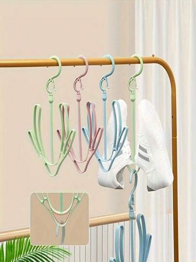 1pc Durable Plastic Shoe Rack With Multiple Hooks, Minimalist Style, Suitable For Indoor/Outdoor, Balcony, Entryway, Wardrobe Storage & Drying