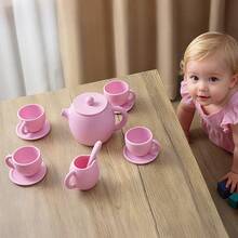 幼儿角色扮演下午茶套装，可水洗软硅胶玩具，早教硅胶玩具套装，幼儿角色扮演茶具，婴儿厨房玩具套装，茶壶和吸管杯，送给女孩的礼物 - 彩色 - 查看 2