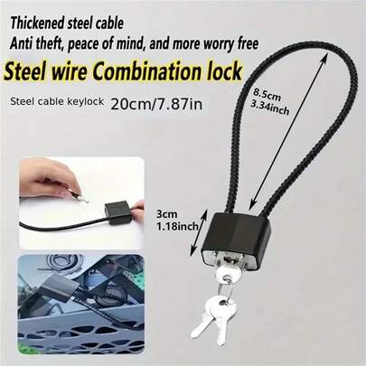 1pc Anti-Theft Steel Wire Lock With 2 Keys - Stylish Black Design, Suitable For Electric Scooters, Helmets, Lockers Etc. - Durable & Reliable, No Power Needed, Easy To Install, Anti-Theft, Storage Lock And Key Lock
