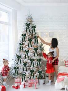 12Pcs-Green Velvet Bows, Christmas Velvet Bows,Green Christmas Decor,Christmas Tree Bows Rustic Crafts Gift Wrapping Bows Xmas Ornaments For DIY Decorative Gift Packaging, Christmas Tree Decoration Wreath Garland Tree Decorations Indoor Outdoor Holiday Decor;