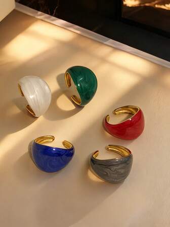 1pc 18K Gold Plated Stainless Steel Oil Pressure Grapefruit Adjustable Ring, Fashionable & Versatile, Suitable For Various Outfits, Work, School, Parties, Dates, And Holidays As Gifts