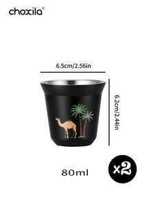 choxila 1 Peça Xícara de Café Isolada de Parede Dupla de Aço Inoxidável de 80ml, Caneca de Café com Padrão de Coqueiro e Camelo, Estilo Árabe Mini Cawa Cup, Xícaras de Espresso, Xícaras de Chá, Xícaras Demitasse, Xícaras de Café Espresso Resistentes ao Calor para Casa, Cafeteria, Loja de Sobremesas, Ideal para Festa, Viagem, Acampamento, Presentes de Ramadã - Xícara - Visão 9