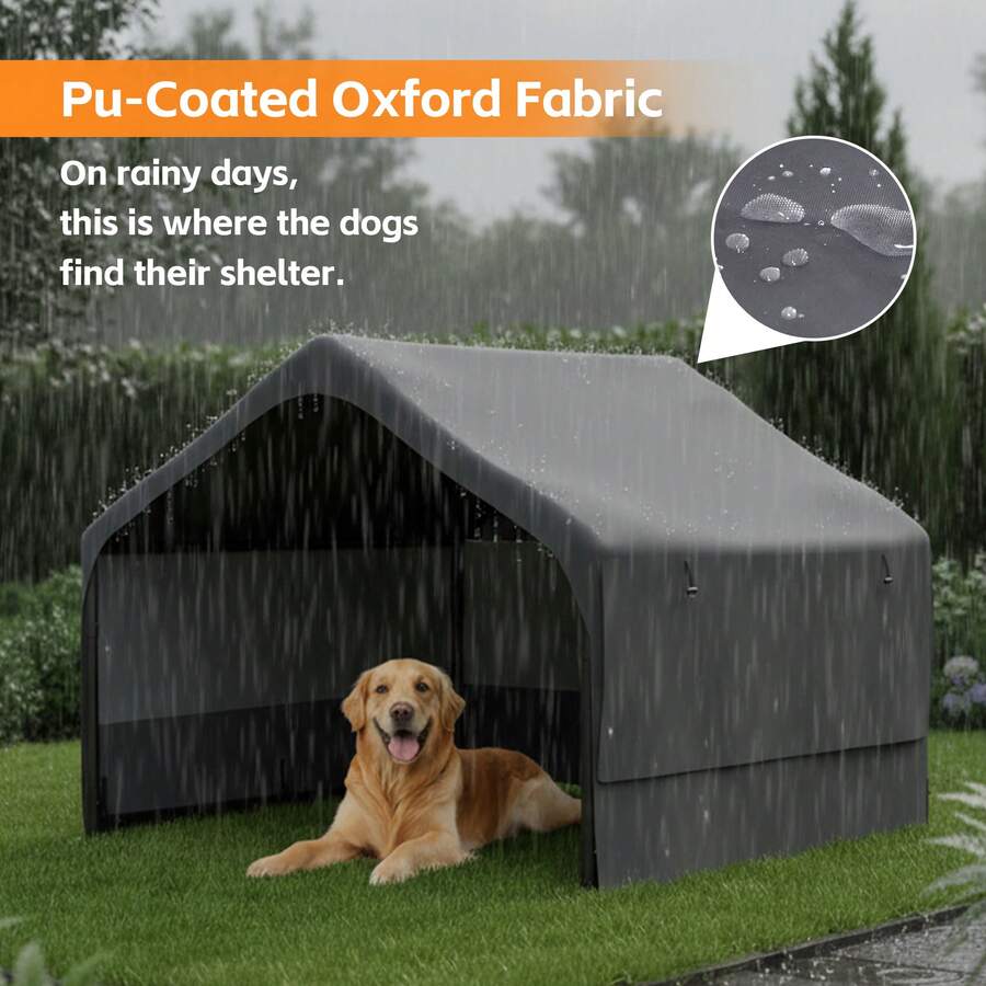 Extra Large Outdoor Dog House Tent With 3-Sided Mesh Windows, Breathable Sun Rain Cover Pet Shelter With Canopy And Ground Stakes For Dogs, Cats, Livestock – 4' X 4' X 3.3', Gray - Xám - Xem 1