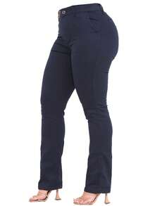 Malloy Women's Straight Twill Satin Social Tailored Trousers - Navy Blue - View 1