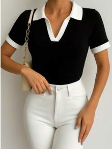 Women's Polo Work T-Shirt, Short Sleeve, Cotton - Bộ đồ hai màu 2 áo polo 1 đen 1 trắng - Xem 2