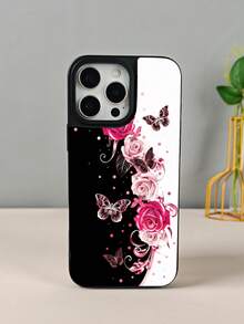 GALLAPLE Wallet - Style Mobile Phone Case Luxury Rose Flower Pattern Phone Case With Butterfly Design Protective Cover, Slim Fit Shockproof Bumper Fashion Cute Floral Art Print Protective Case For Women, Phone Case Comes With A Magnetic Slot Holder, Making It More Convenient To Store ID Cards For IPhone 17Promax 17Air 17Pro 17 16Promax 16 15 14 13 12 Plus Pro S25Ultra 25 24 23 22 Plus Case - 黑色 - 查看 2