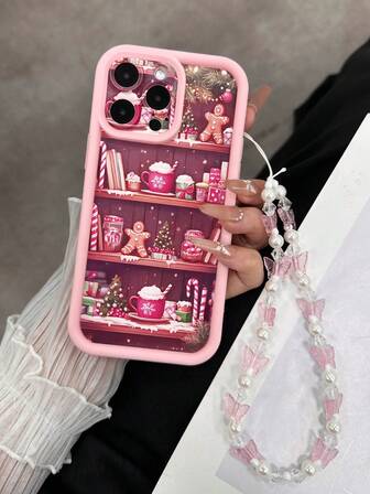 Christmas Cookie Painting Groove Pink Bracelet Thick Perforated Minimalist Anti-Drop Thick Phone Protective Case Printed Suitable For IPhone 17/ 17 Pro/ 17 Pro Max/ 16/ 16 Pro/ 16 Pro Max/ 16 Plus 15 XR /7/8 15 Pro Max/12 Pro Max/13 Pro Max/14 Pro Max 13 14 11 12p14 P11 Soft Shell P12 Anti-Drop XS.XR /78P.78GES2, Redmi Phone Case