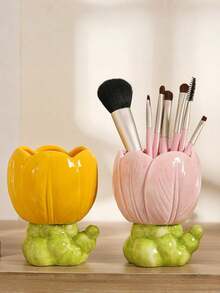 1 件化妆刷架，可爱化妆刷收纳杯，创意桌面收纳盒 - 小花 - 查看 7