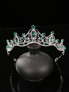 1 pieza Diadema de corona elegante y lujosa para niñas, accesorio lindo para fiesta de cumpleaños de princesa - Verde - Ver 5