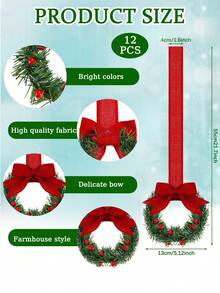 1/12 pièces Couronne de cuisine suspendue mini couronne avec nœuds de ruban et baies pour décoration murale, porte d'entrée, fête. Convient pour les décorations de fête ou de vacances - Multicolore - Voir 2