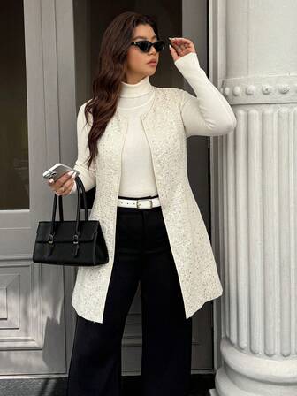 大码 Doriss Court 风格亮片提花白色长款无袖外套，适合日常通勤、秋季穿着，尽显老钱风范，也适合情人节和婚礼季等场合。