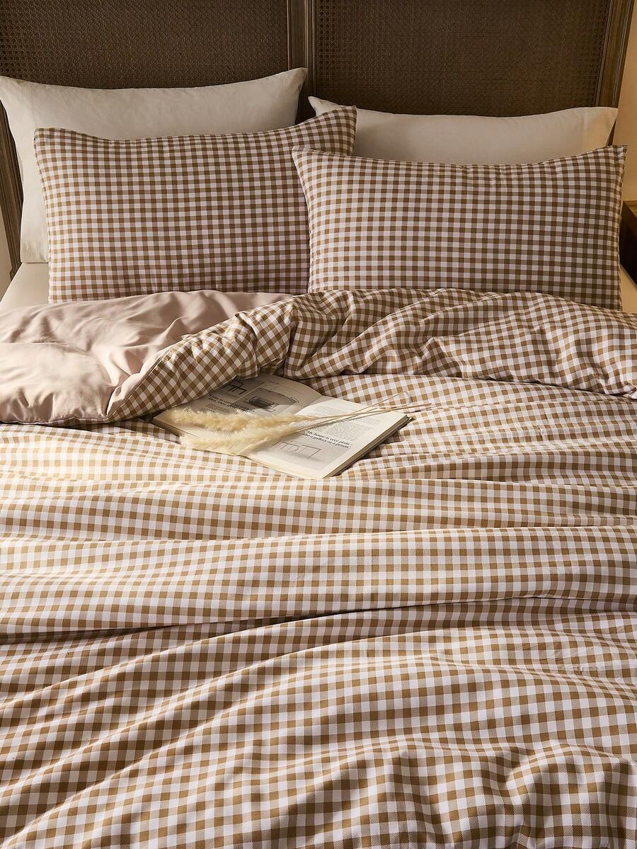 3pcs 100% Polyester Minimalist Plaid Duvet Cover Set (2 Pillow Shams + 1 Duvet Cover), Nordic Style (No Bed Sheet) - Multicolor - View 1