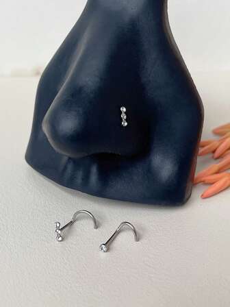 2 יחידות סט טבעות אף חישוק נירוסטה עגילי האף פירסינג תכשיטים לנשים גברים בצורת S בורג טבעות האף Stud גוף פירסינג תכשיטים