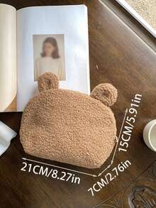 Personalized Cute Plush Bear Ear Makeup Bag For Girl, Soft Fleece Cosmetic Pouch With Zipper, Large Capacity Travel Toiletry Bag, Portable Makeup Organizer, Storage Bag For Daily Use, Gifts, And Travel Essentials, Cute Gift For Girls - Multicolor - View 4