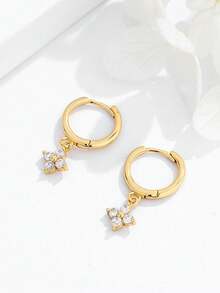 Nooxian 2 件女士耳环，铜镶嵌锆石幸运四叶草吊坠环状耳环，日常叠戴耳环，礼物 - 金黃色 - 查看 7