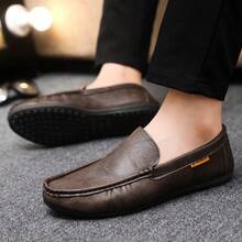 休闲乐福鞋，舒适男士乐福鞋，男士平底鞋，办公休闲风，简约设计，一脚蹬，日常穿着，男士时尚 - 棕色 - 查看 3