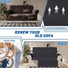 YSTYLE Single-Seater Sofa Cover With Armrests, Reversible Cat-Friendly Scratch-Resistant Couch Cover, Double-Sided Quilted Sofa Cover, Universal Sofa Cover - Black + Khaki - View 6