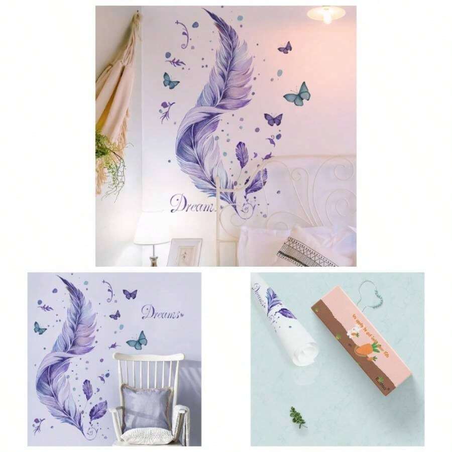 Feathers Wall Decal Purple Wall Art Stickers Window Clings Bedroom Living Room Home Decor