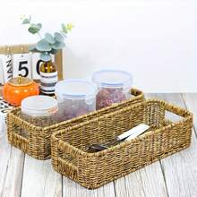 1 Giỏ đựng đồ kiểu Bohemian đan lát - Giỏ đựng dụng cụ hình chữ nhật có nắp đậy, giá đựng gia vị, thảo mộc và vật dụng nhỏ bằng nhựa bền chắc, thích hợp để trên mặt bàn hoặc trong tủ bếp, hộp đựng đồ dùng nhà bếp. - Nhiều màu - Xem 2