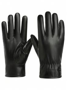 1 par de guantes cálidos para hombre para otoño/invierno, forrados térmicos, material de PU, con dedos compatibles con pantalla táctil, adecuados para ciclismo al aire libre, conducción, uso diario - Estilo D - Ver 19