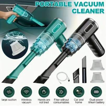 Portable Cordless Handheld Vacuum Cleaner, Cyclonic Suction Car/Office/Home Rechargeable Powerful Vacuum Cleaner, Equipped With An Extended Brush Head For Easy Cleaning Of Computer Keyboard Gaps