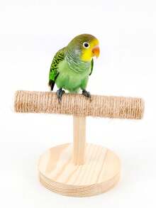 1pc Parrot Toy Wooden Rope Perch, Bird Toy, Wooden Toy, Parrot Toy, Intelligent Perch Toy, Bird Cage Accessory - Beige - View 3