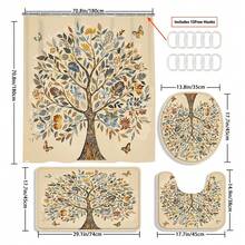 1/4pcs Yeoiat Artistic Tree Pattern Shower Curtain, Natural Scenery Shower Curtain, Luxury Bathroom Shower Curtain Set, Includes 12 Hooks - Multicolor - View 3