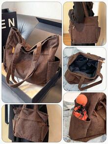『US-Based Shipping』Simple Solid Color Multiple Pockets Shoulder Bag Corduroy Hobo Tote Bag For Women, Casual Crossbody Bag Large Capacity Purse Bucket Bag, Shoulder Satchel Daypack For Outdoor Travel Commuting Work, Vintage Satchel Shopping Bag College Computer Bags Large Capacity, Lightweight, Portable, Suitable For Teen ,,Bolsos Para Mujer,Tote Bags For Women,Bags For Women,Shoulder Bag,Carteras,Carteras Para Mujer,Bolsas,Designer Handbags,Crossbody Bags For Women,Mochilas Para Mujer,Handbags For WomenGirls Women College Students, Perfect For Back To School, New Fall Fashion 2025 For Women,Large Capacity Casual Outdoor Vacation Travel Shoulder Bag, Lightweight Versatile Shopping Groceries Storage Handbag, Portable Multi-Pocket Commuting Bags For Daily Office Work, Large School Tote Bag, Multiple Compartments, Perfect For Beach, School, Work & Daily Use, Literary School Bag & Bookbag For Women Or Students - Cà phê nâu - Xem 8