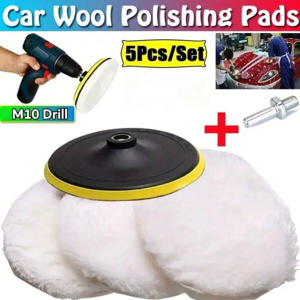 5 قطع مجموعة وسادات تلميع السيارة عجلة تنظيف من الصوف أداة 3/4/5 بوصة قرص تلميع للحفر طقم العناية بطلاء السيارة والشمع