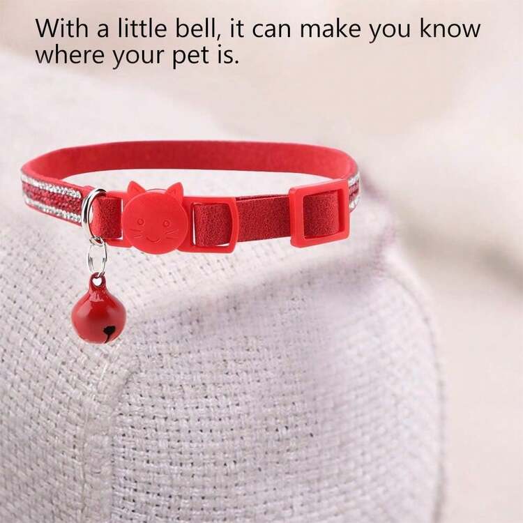 Collares lindos de gato de dibujos animados Colorido Bling Diamante Cuero de la PU Perro mascota Gato Hebilla reflectante Collar rápido Collar Corbata Lanzamiento de  Escapada (Rojo xs) - 1 - Añade 3