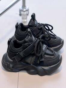 儿童时尚厚底运动鞋，新款男女童跑步鞋，幼儿、小童、大童休闲鞋 - 黑色 - 查看 4